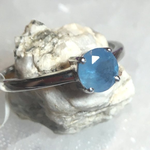 Natural Aquamarine Ring Round .925 Sterling Silver Genuine Untreated Gemstone - Picture 9 of 16